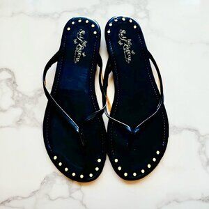 Self Esteem Footwear Black Vegan Leather Flip Flop Sandals